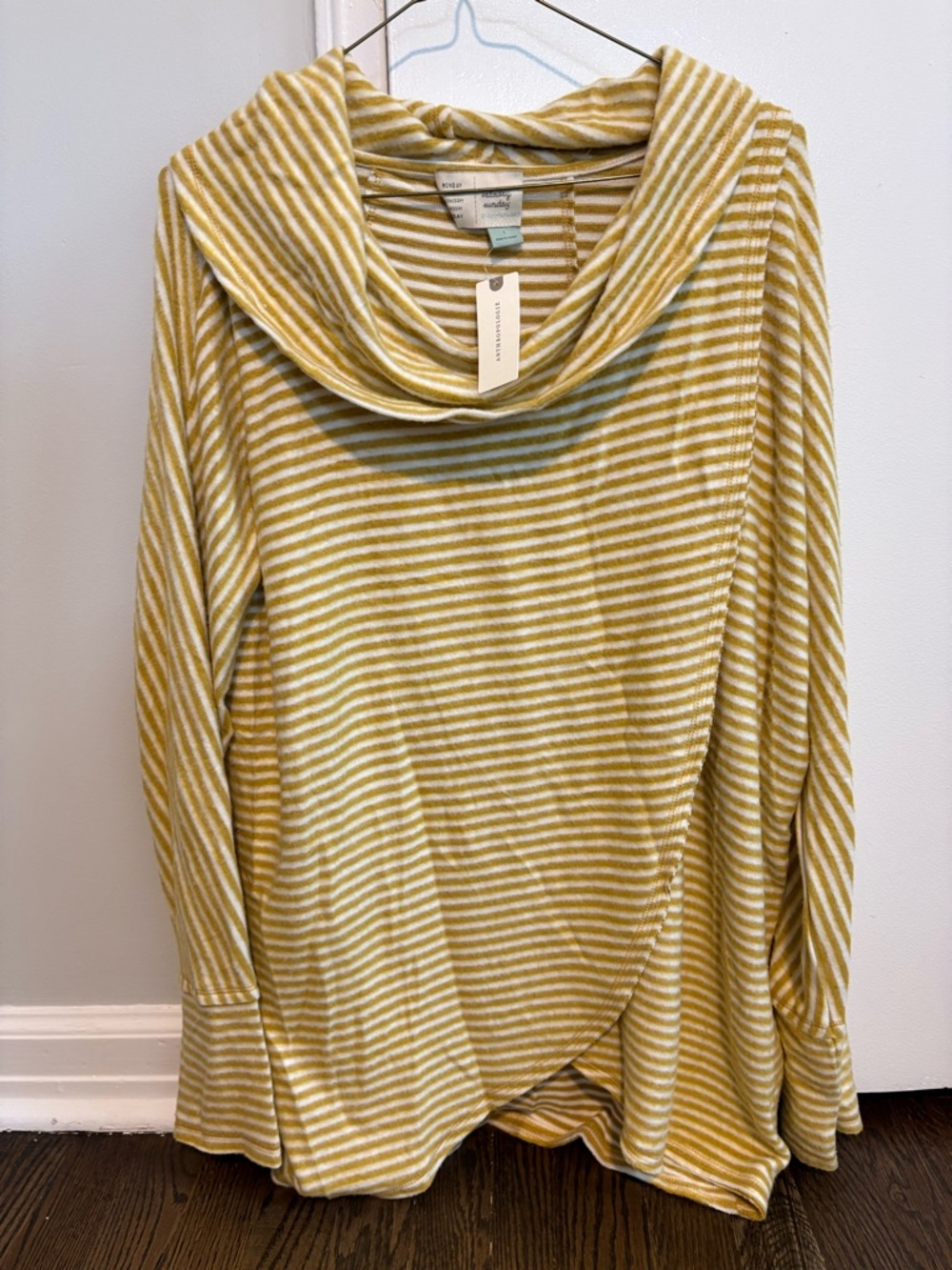 NWT Anthropologie Saturday/Sunday Striped Cozy Crossover Cowl Neck Pullover L